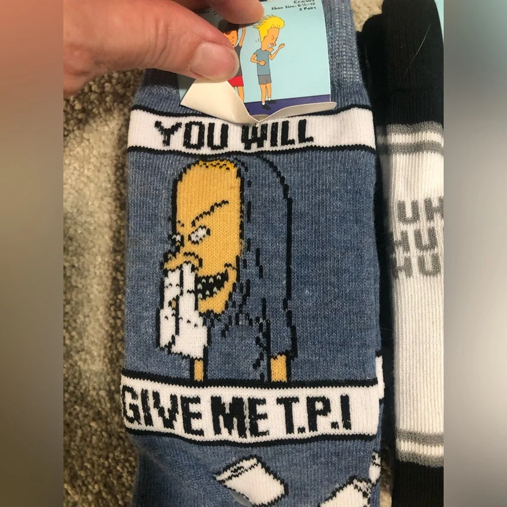 NWT 2 pack Beavis and Butt-head Men’s Crew Socks Sz 6-1/2 - 12